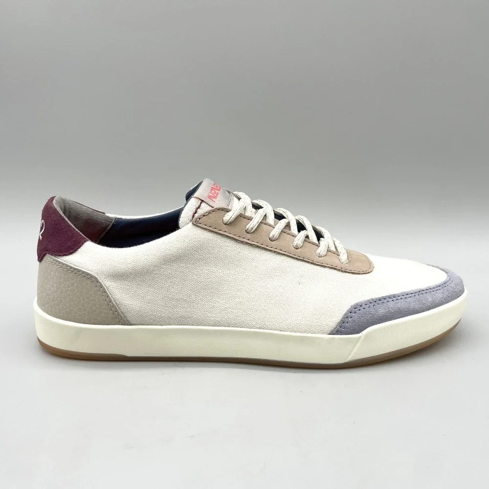 Novella Mens 9 Sneakers Cream Canvas Suede Color Block Modern Casual Streetwear